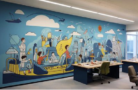  扶沟办公室墙绘的特点。